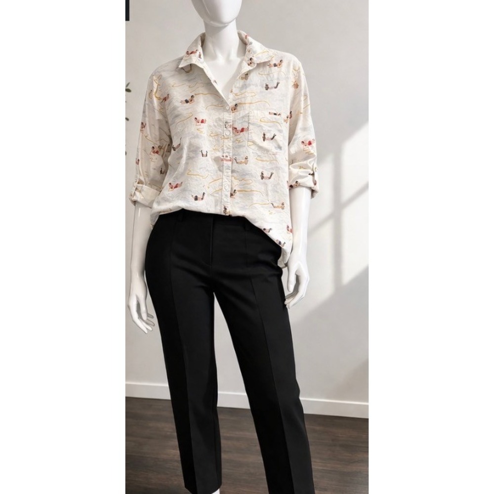 Pour Les Femmes Swimmer Print Cotton Shirt XL  Retro Vintage Style Button Up